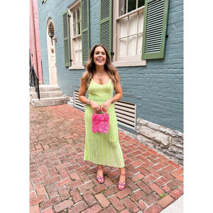 NWT J. Crew Limited Edition Midi Stripe Sweater Dress XL Green J.Crew Pleated